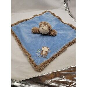Baby Starters Blue Brown Little Monkey Lovey Security Blanket Rattle Fringe